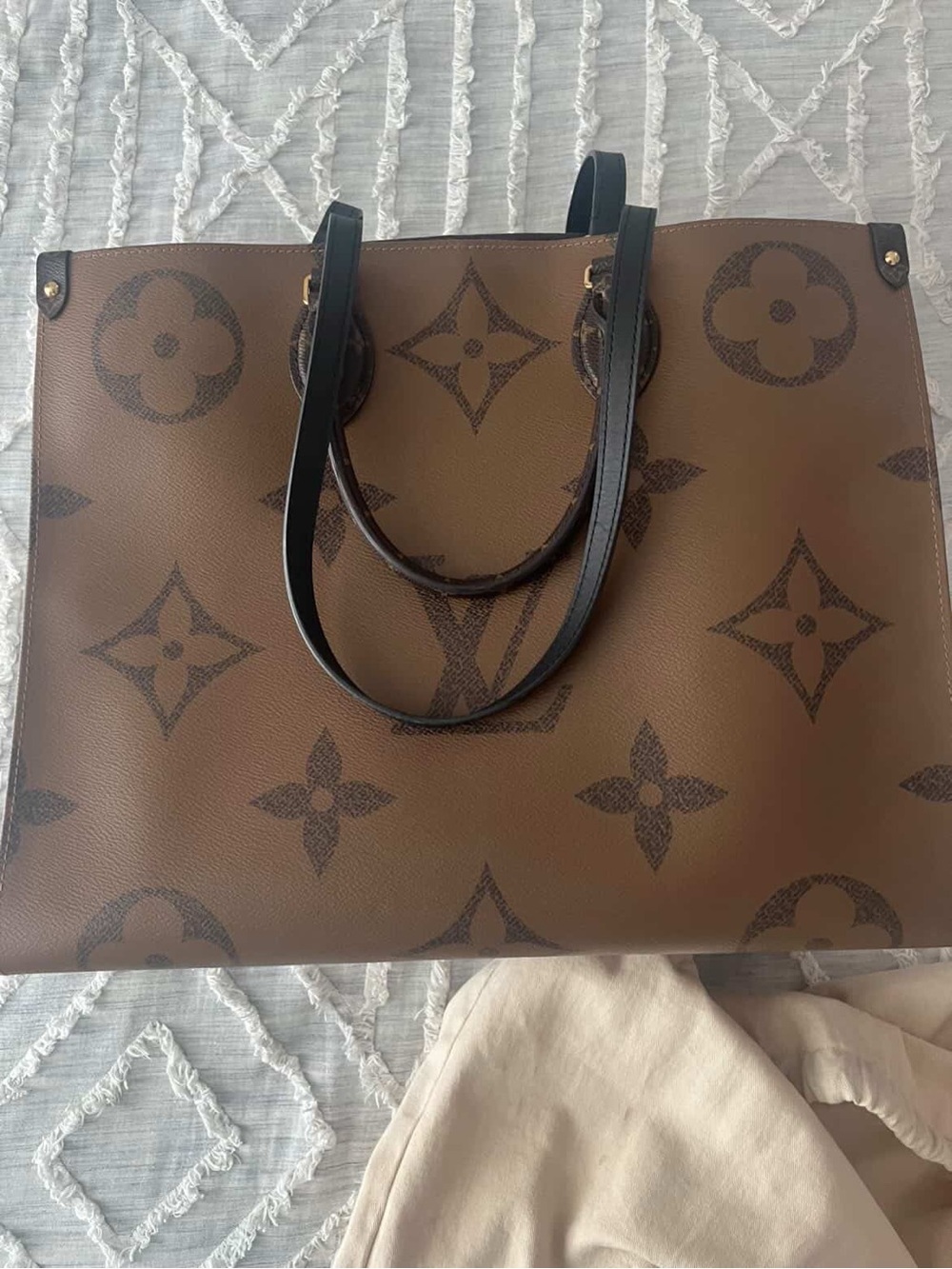 Louis Vuitton Brown Monogram Canvas Tote with Black Handles